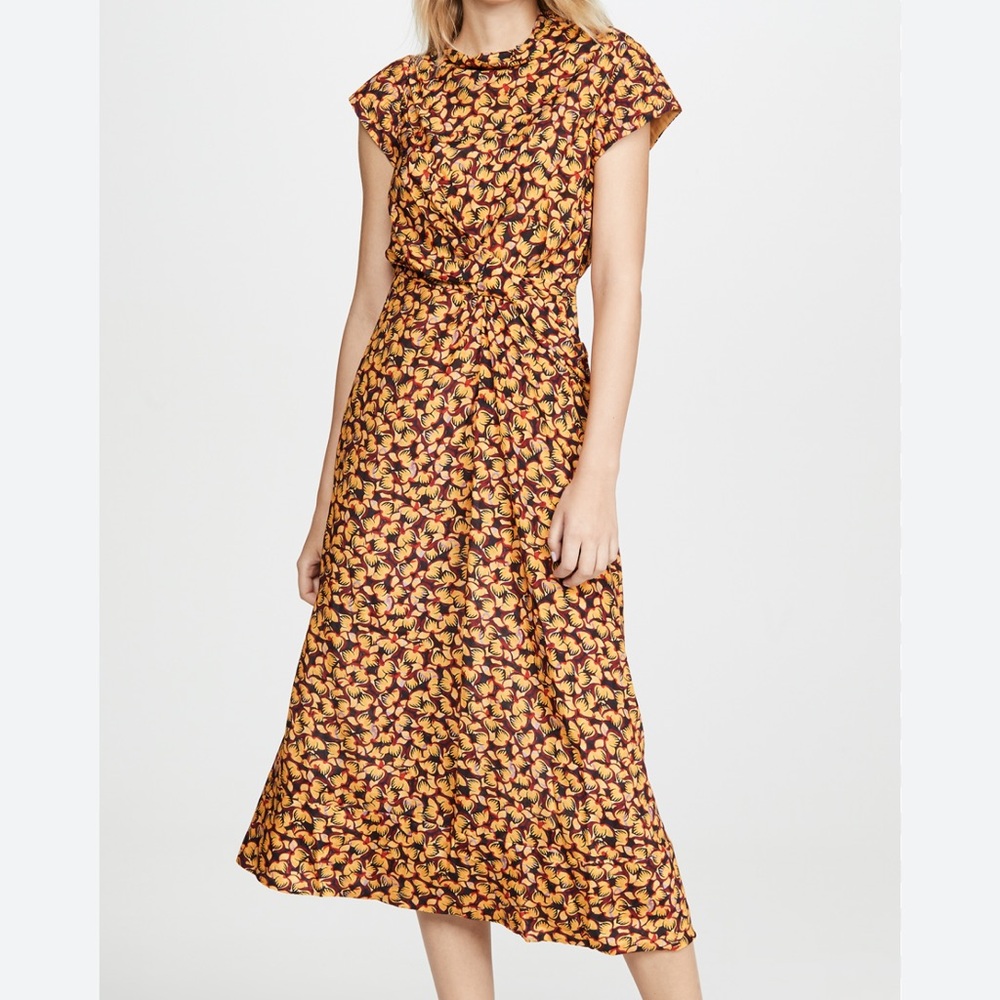 SALONI Pemala Sun Yellow and Black Floral Midi Dress NWT